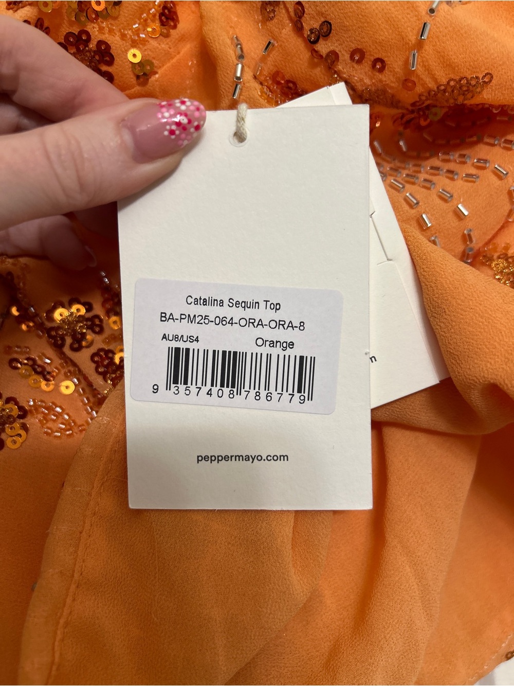 BRAND NEW Peppermayo Catalina Sequin Top (Orange, 4) - Picture 7 of 7
